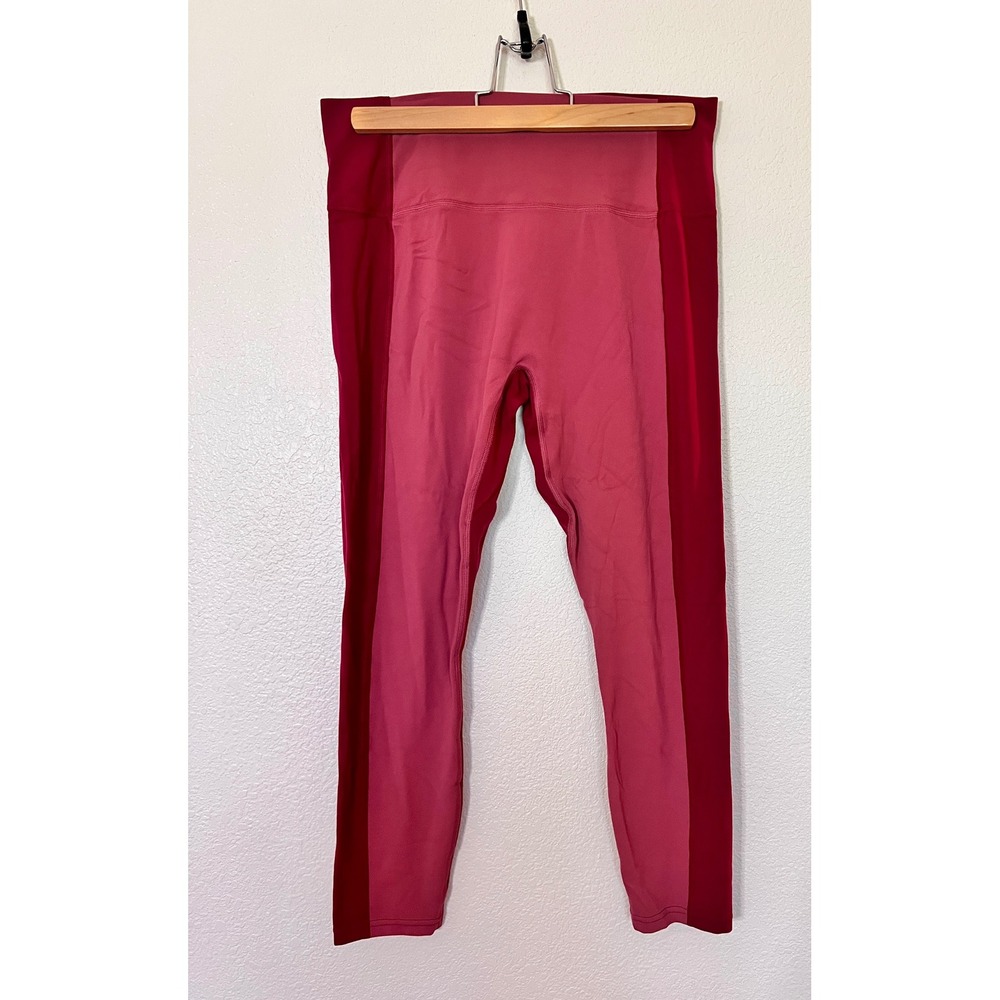 Athleta Transcend Colorblock 7/8 Tight L Red Pink High Rise Leggings